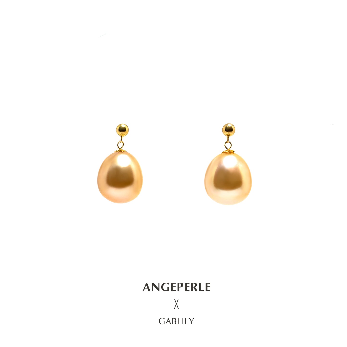 Drop Shape South Sea Golden Pearl Earrings articulated: 10-11mm Seawater 18K Gold (TSJCY962)