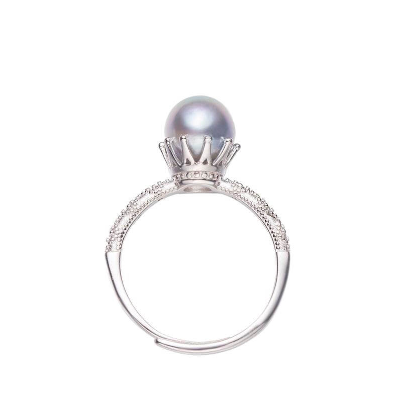 Akoya Madama Blue Pearl Classical Ring: 7-8mm Seawater S925 Silver (tsjcy044)