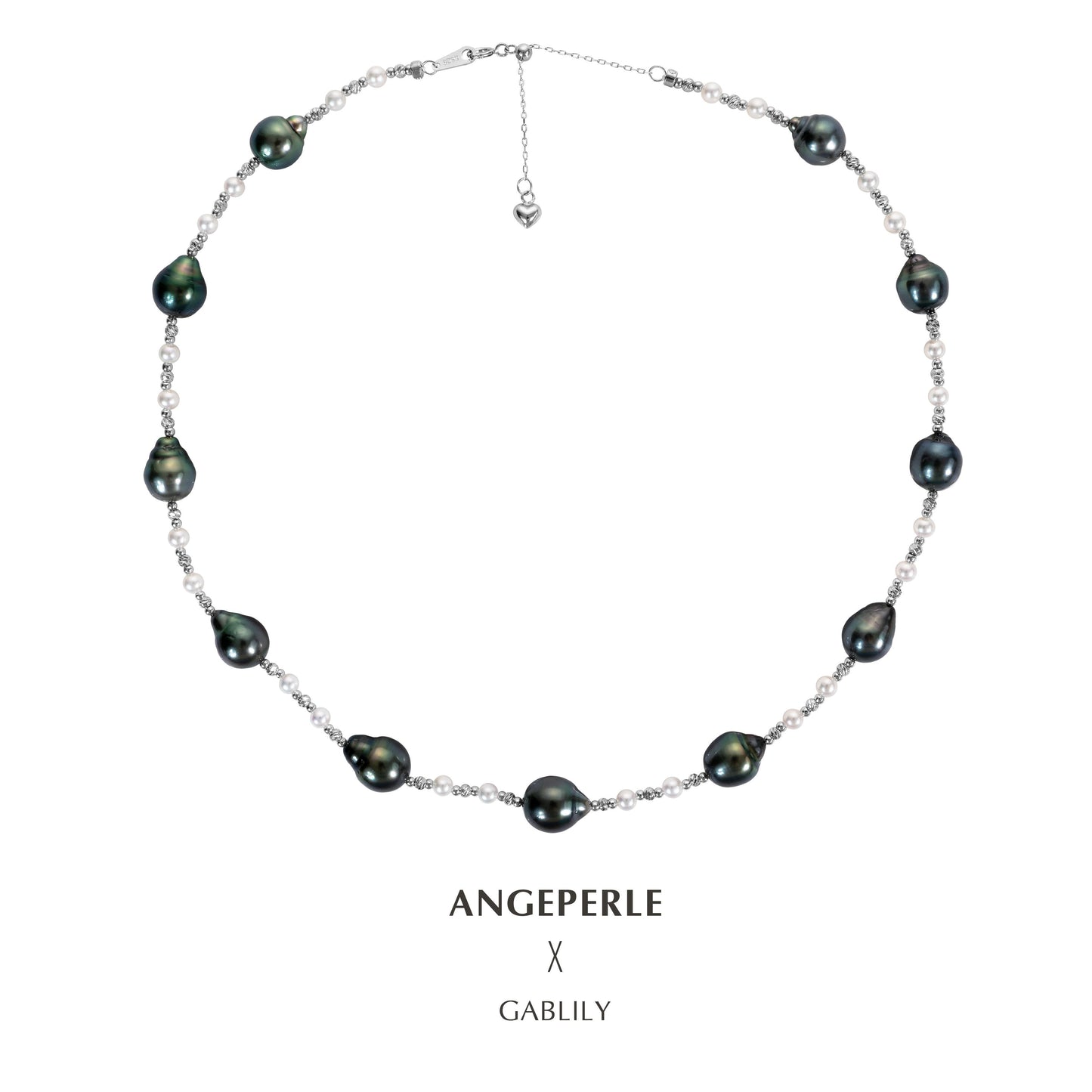 Gablily And Tahitian pearl necklace : Gablily 3-4/Tahitian 9-11mm Seawater And Freshwater S925 Silver (TSJCY305)