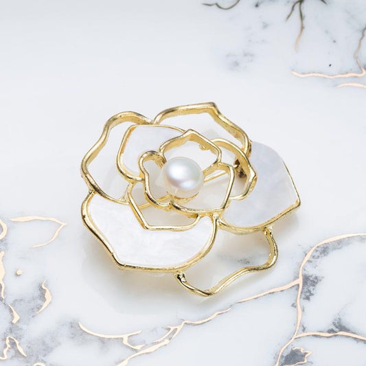 Hollow Rose Pearl Brooch Welfare products：7-8mm Freshwater Alloy (TSXY585)