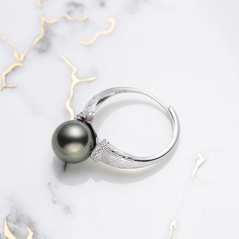 Simple Tahitian Pearl Ring ：9-10mm Seawater S925 Silver (TSZL035)