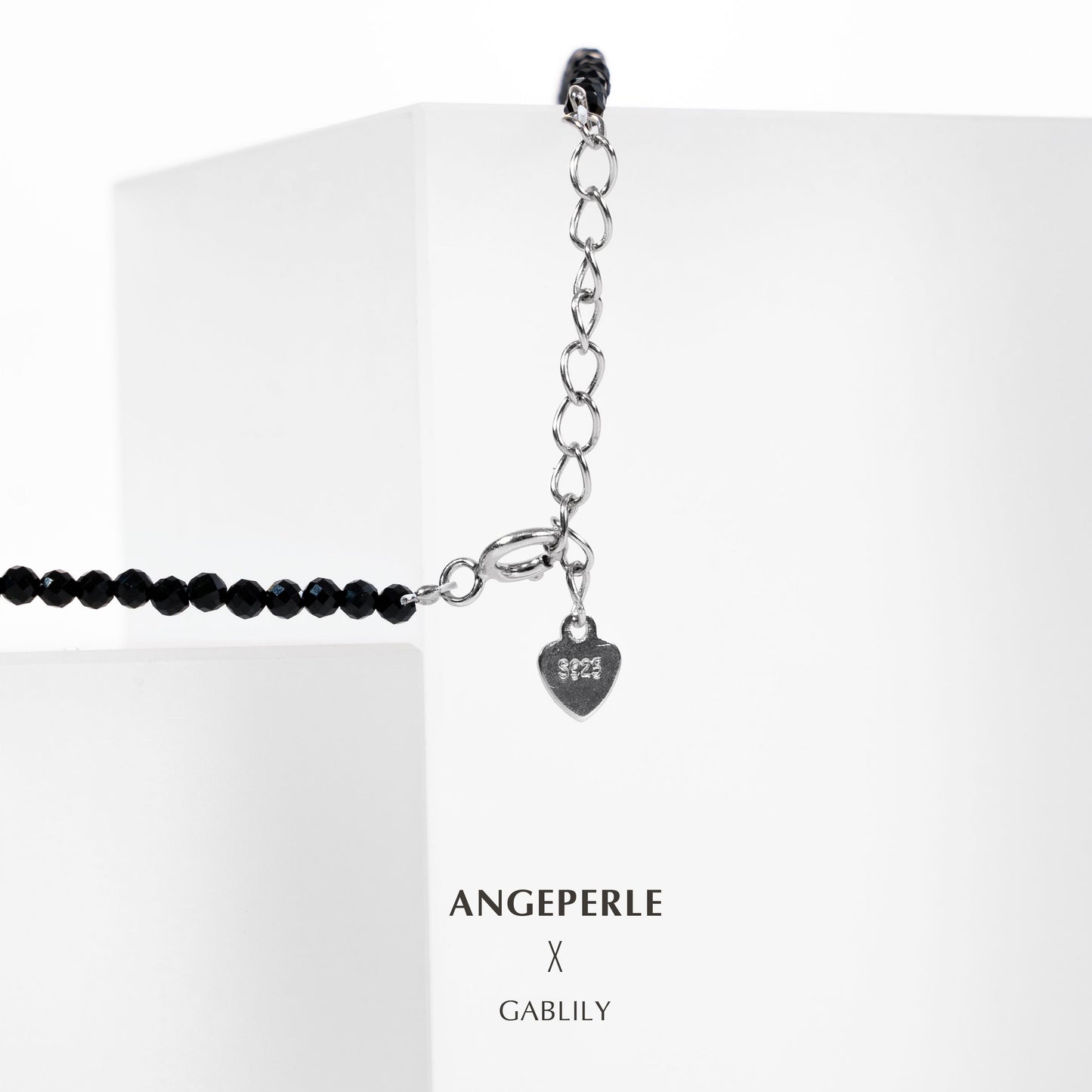 Gablily Baby Pearl Smile Pandent Black Spinel Necklace 43-45cm : 3-4mm Freshwater S925 Silver (TSYM096)