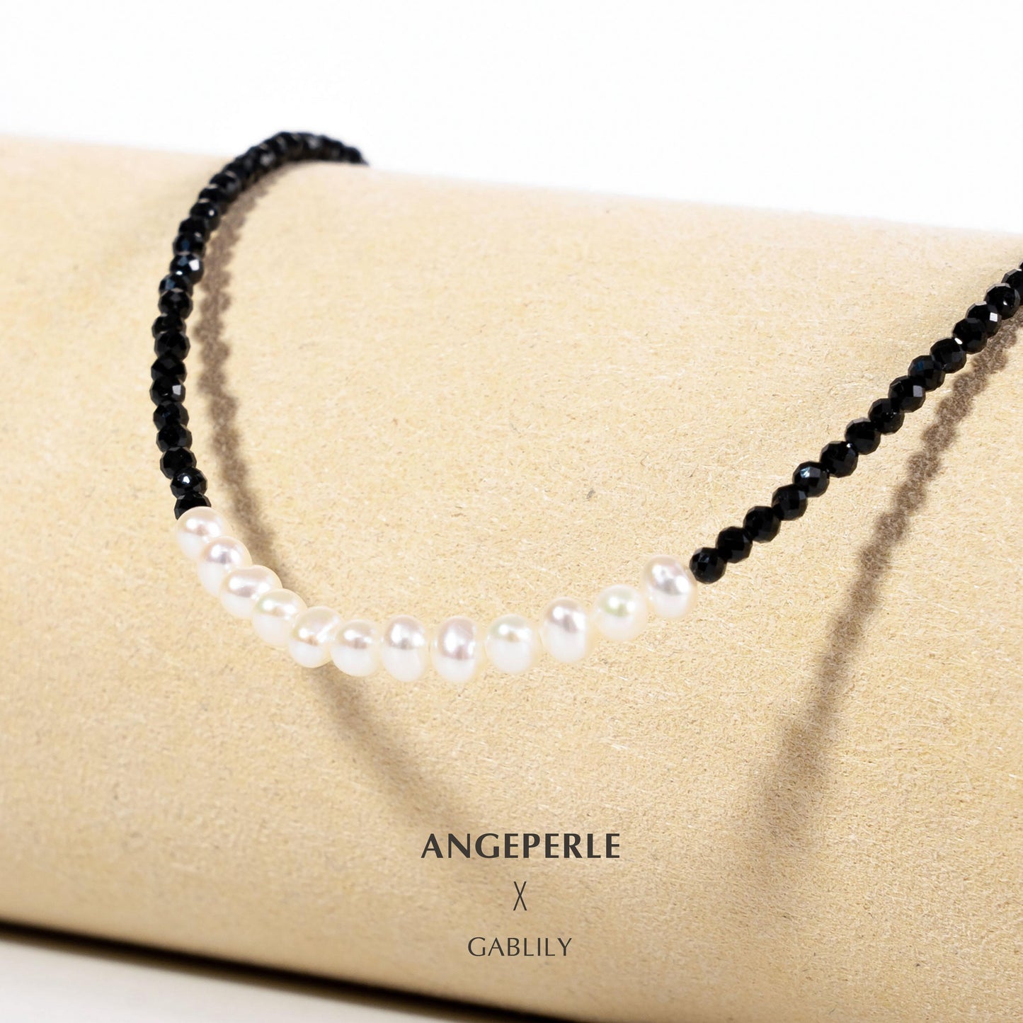 Gablily Baby Pearl Smile Pandent Black Spinel Necklace 43-45cm : 3-4mm Freshwater S925 Silver (TSYM096)