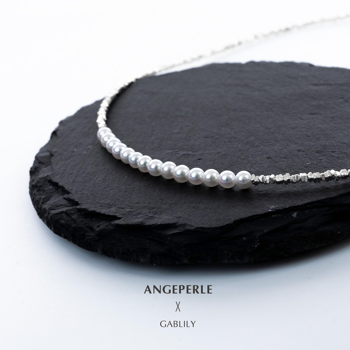 Gablily Broken Silver Millet Beads Smile Necklace: :3-4mm Freshwater S925 Silver (TSAW073)