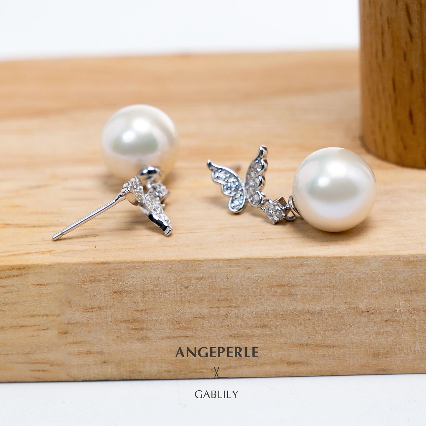 Gablily Butterfly Pearl Earrings：11-12mm Freshwater S925 Silver (TSSLF33)