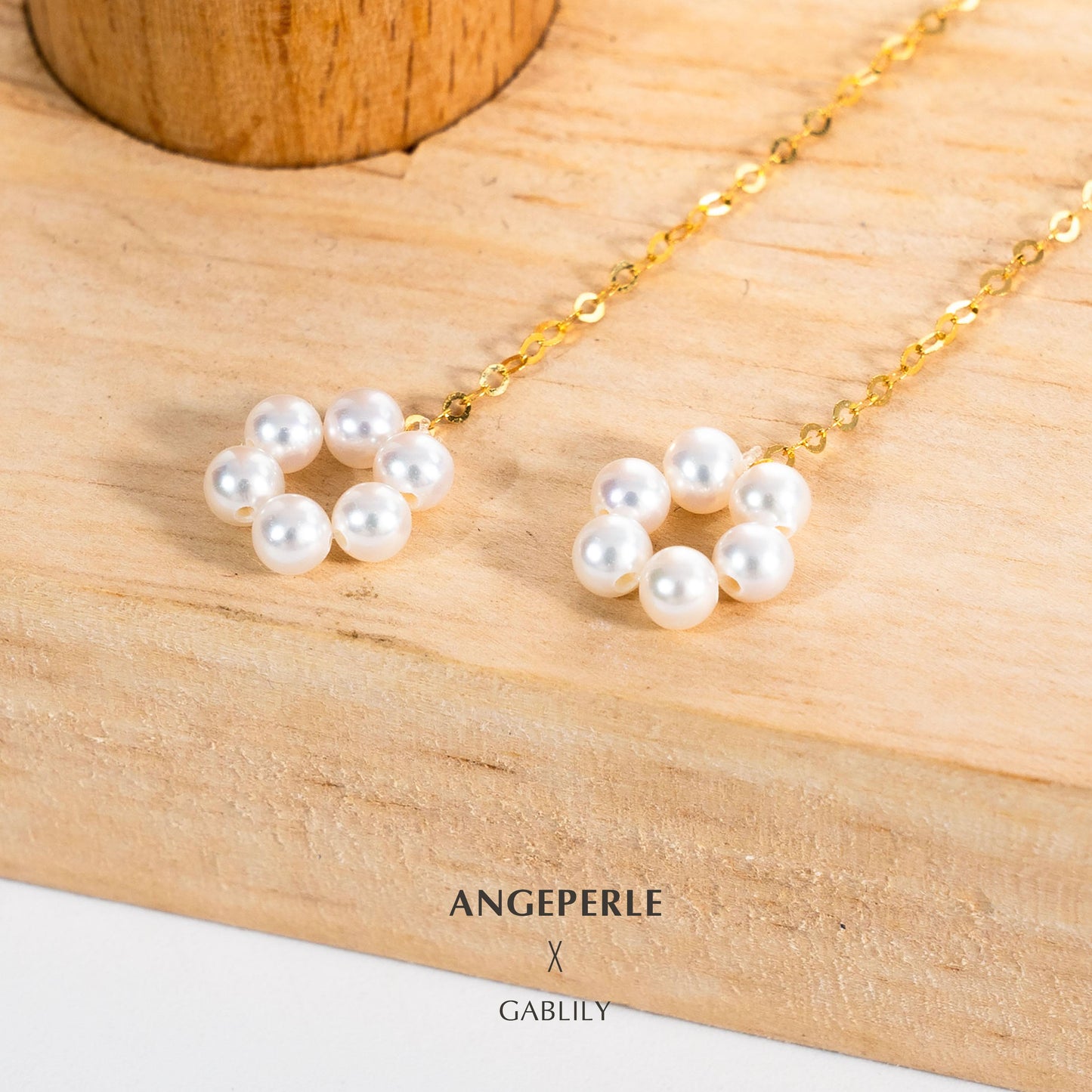 Gablily Small Flower Hoop Earrings High Quality: 3-4mm Freshwater 18K Gold (TSJCY769)