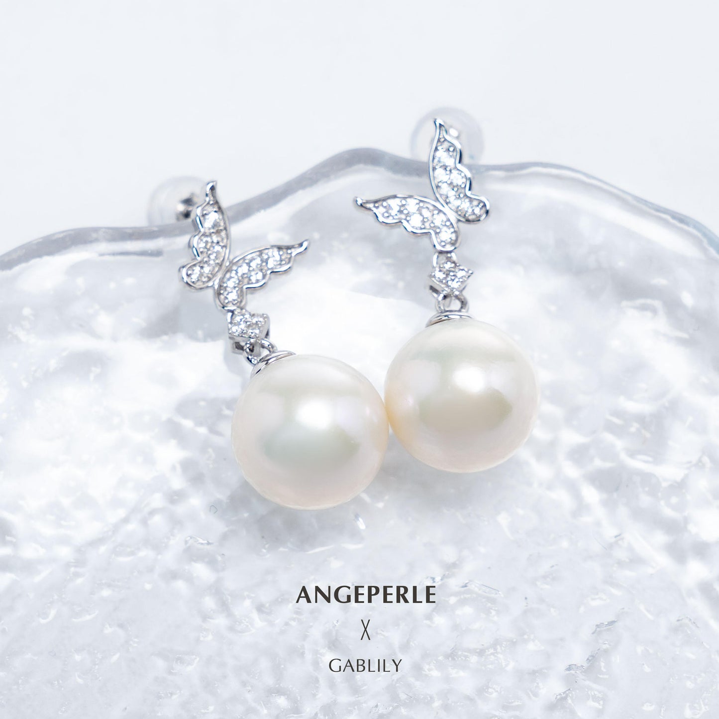 Gablily Butterfly Pearl Earrings：11-12mm Freshwater S925 Silver (TSSLF33)