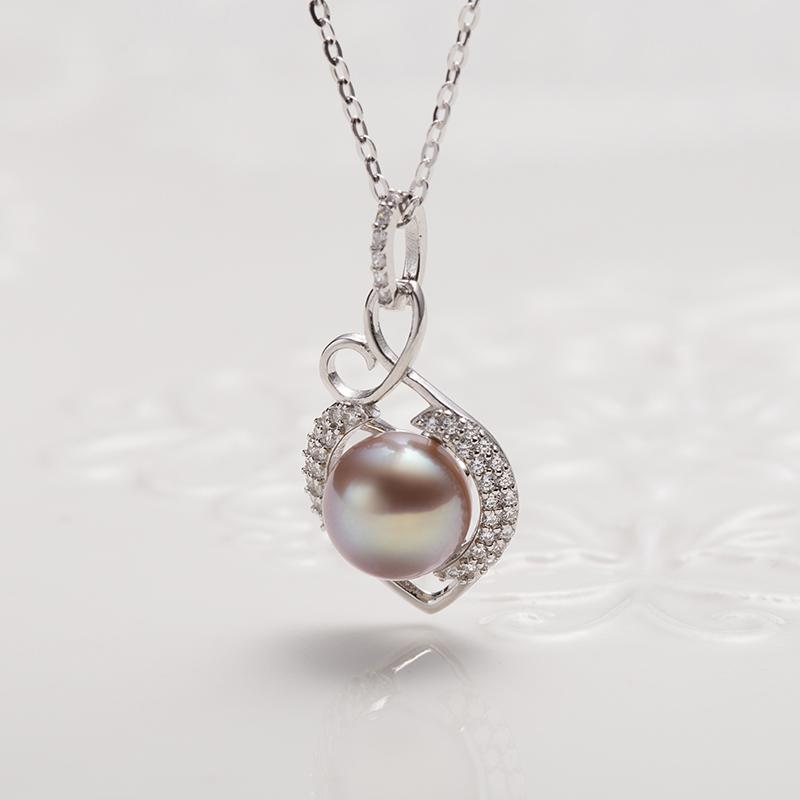 Designer Edison Purple Pearl Pendant ：8-8.5mm Freshwater S925 Silver (TSJY027)