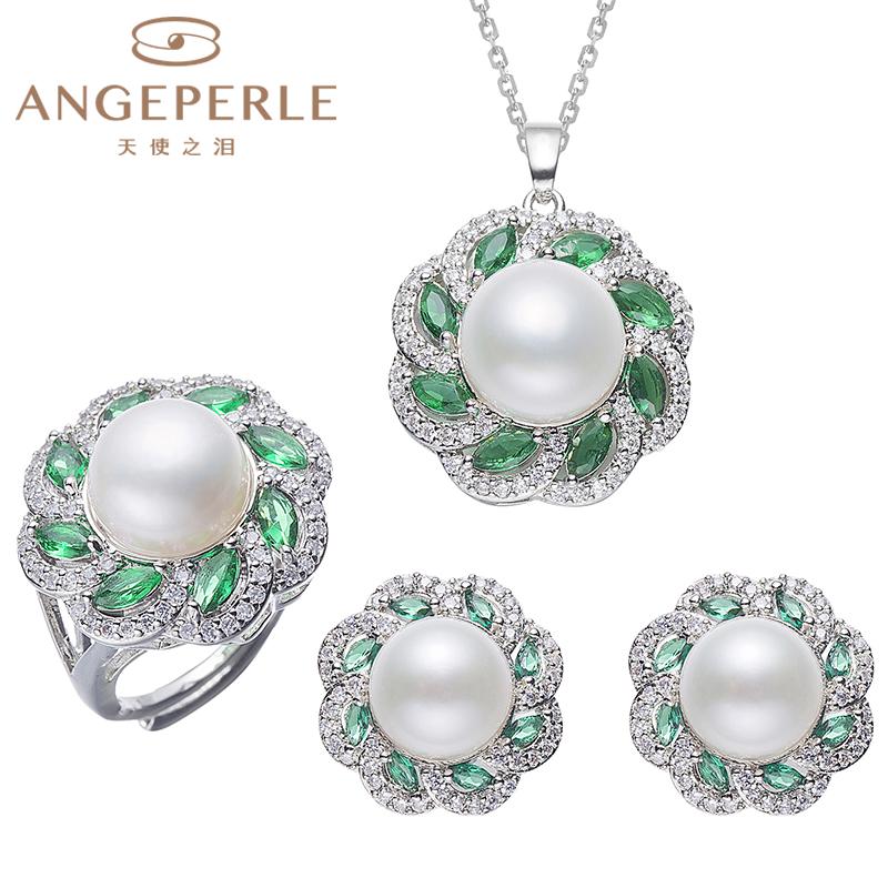 Gorgeous Emerald Green Pearl Pendant, Earrings And Ring, Pearl Set: Pendant 11-11.5mm, Earrings 9.5-10mm, Ring 10-10.5mm Freshwater Alloy (TDDW105)