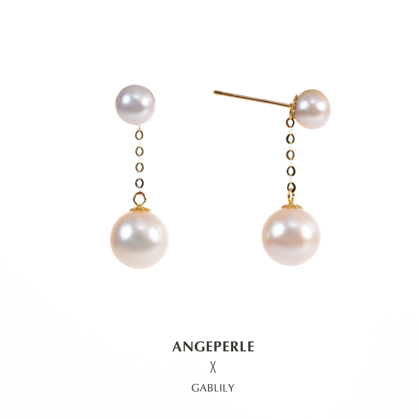 Gablily Big And Small Double Beads Pearl Earrings: 5-6/8-9mm Freshwater 18K Gold (TSJCY743)