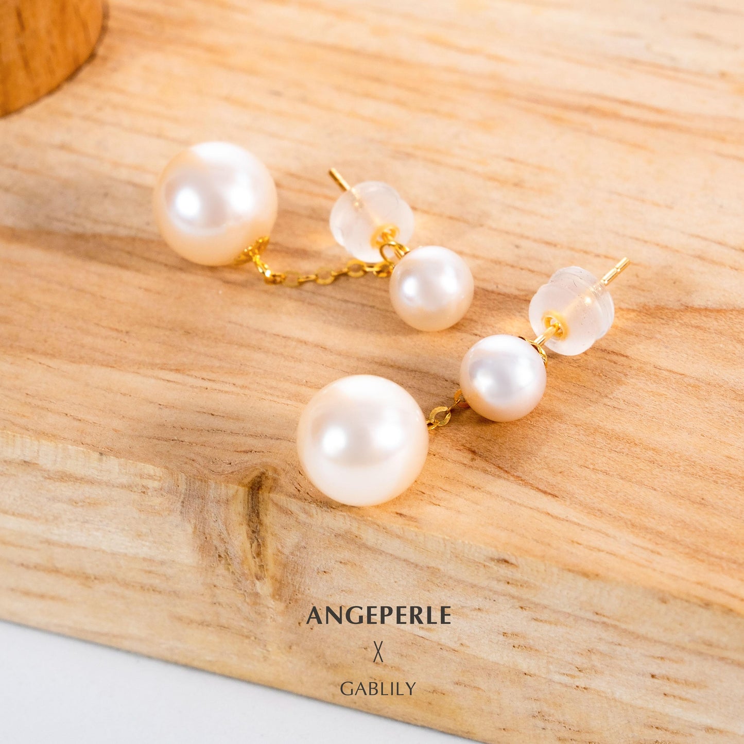 Gablily Big And Small Double Beads Pearl Earrings: 5-6/8-9mm Freshwater 18K Gold (TSJCY743)