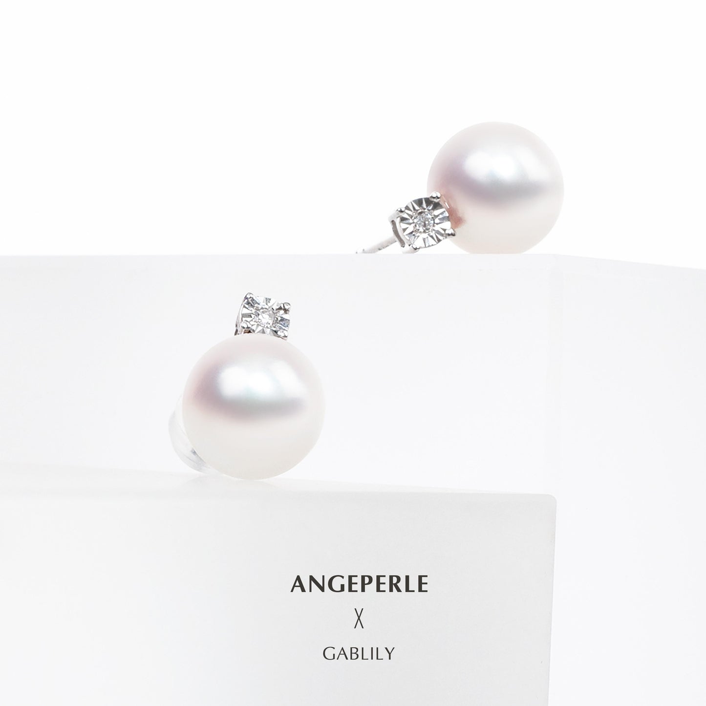 High Quality Akoya Princess Style Pearl Earrings: 7-7.5 mm Seawater 18 K White Gold And Diamond (TSJCY168)