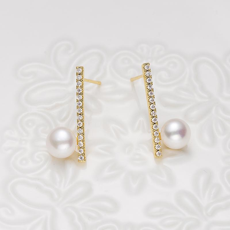 Balanced Wood Pearl Earrings : 7-8mm Freshwater Alloy (TSYM066)