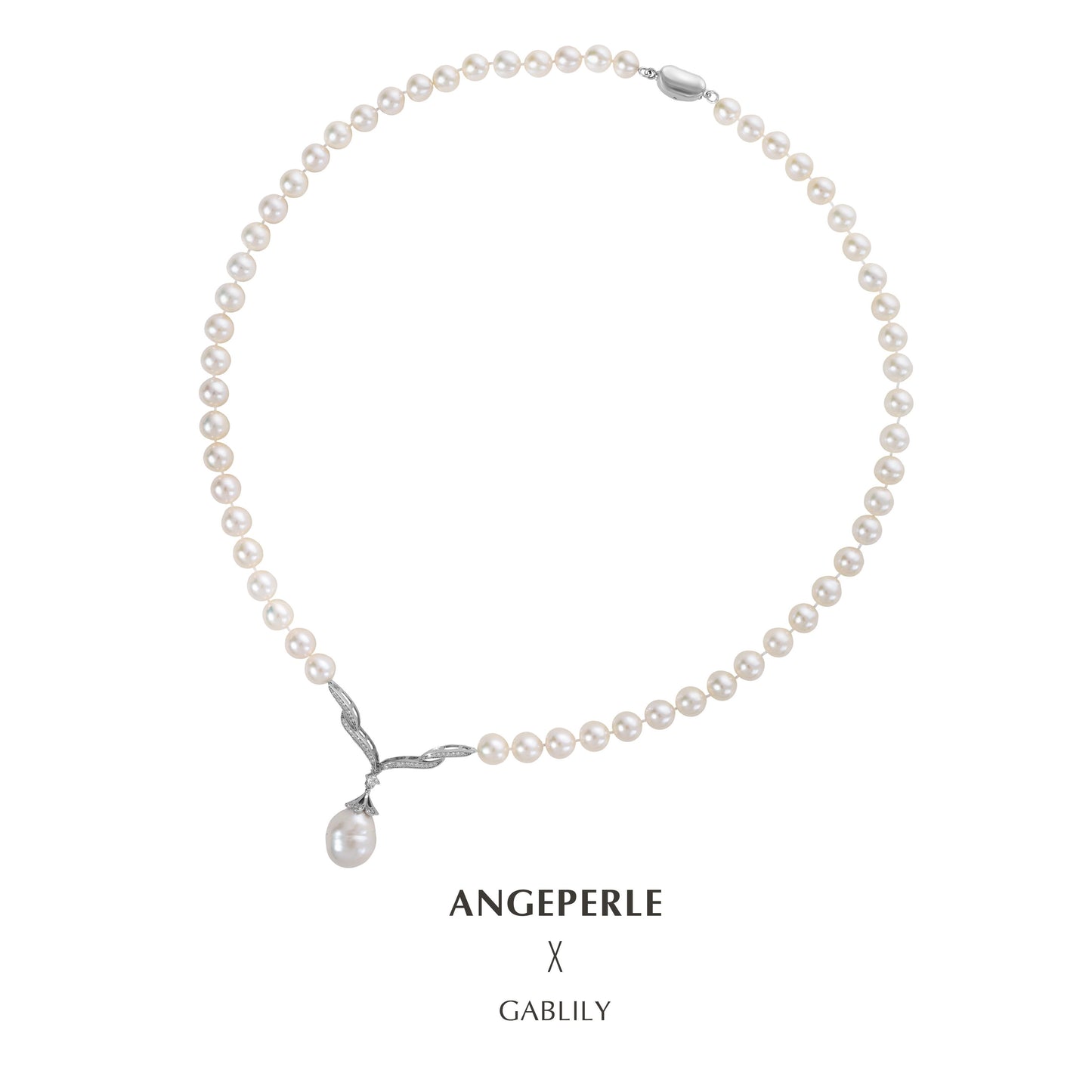 Gablily Pearl Necklace with Droplet Pearls :6.5-7.5mm and 13-14mm Freshwater S925 Silver (zpjcy164)